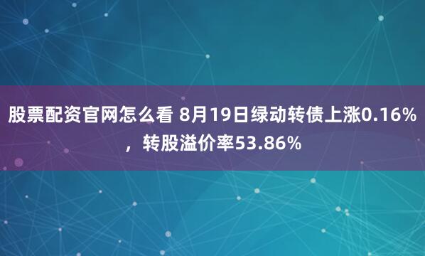 股票配资官网怎么看 8月19日绿动转债上涨0.16%，转股溢价率53.86%